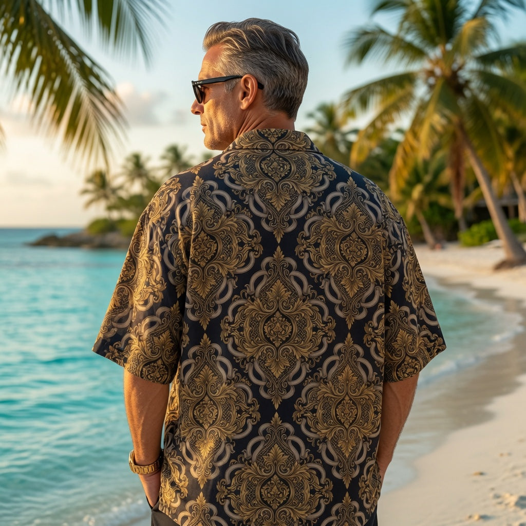 Men's Baroque Floral Hawaiian Camp Shirt — Vintage Ornate AOP Button-Up