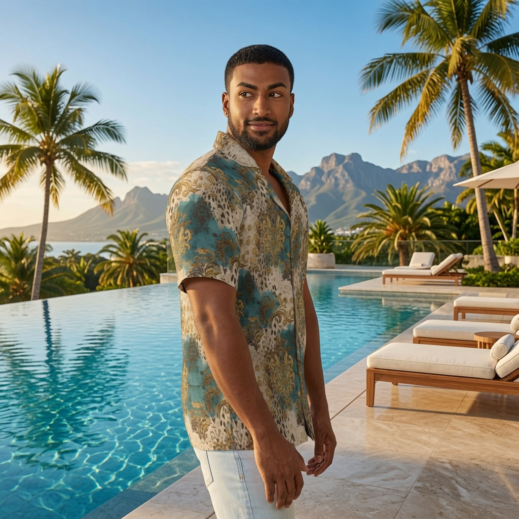 Men's Hawaiian Camp Shirt — Luxury All-Over-Print Tropical Camp Shirt
