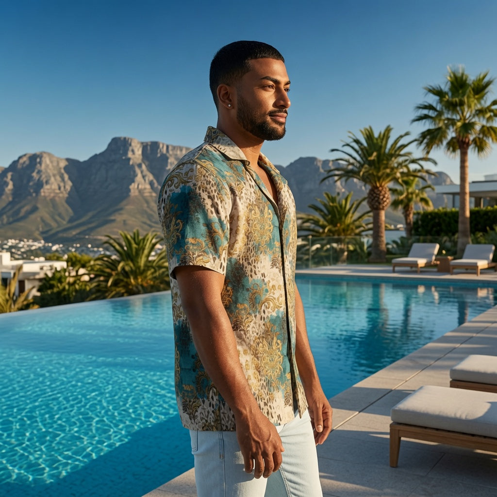 Men's Hawaiian Camp Shirt — Luxury All-Over-Print Tropical Camp Shirt